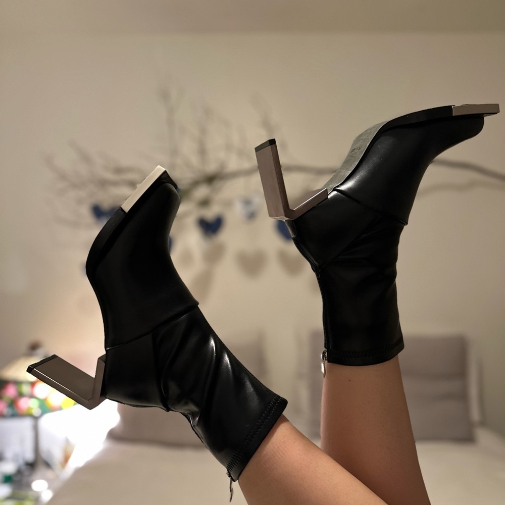 New Black Metal toe & heel ankle boots.